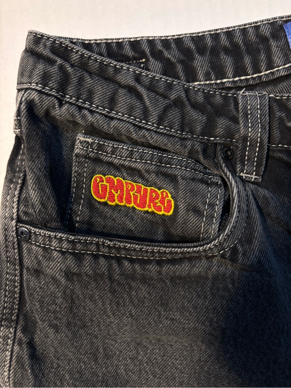 Vtg Empyre Double Knee Cargo Y2K Skater Grunge Black Acid Wash Denim Jeans Sz 30 - Picture 2 of 12